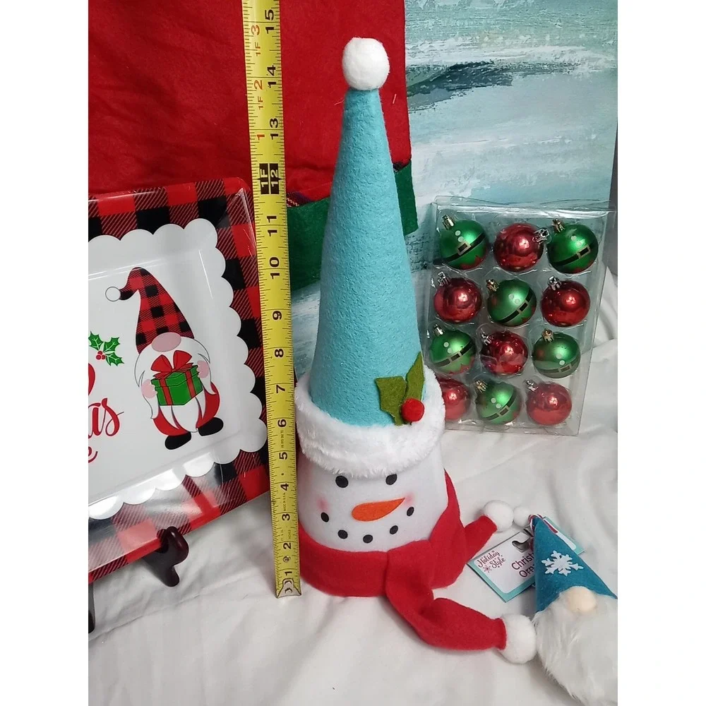 Christmas Ornament Lot With Tree Skirt Gnome Serving Tray Snowman Tree‎ Topper